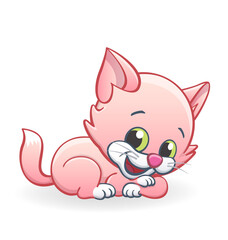 Obraz premium cute smiling pink cartoon kitten cat lying