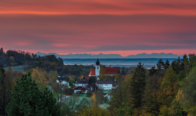 Grafling Village in Deggendorf County with the Bavarian Alps as a Backdrop