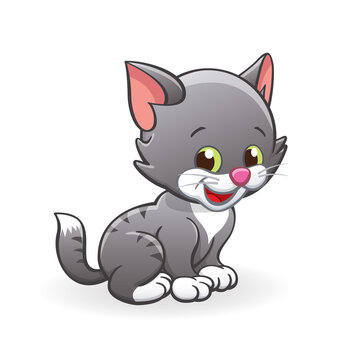 cute smiling cartoon kitten cat character sitting