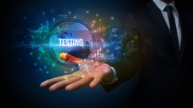 Elegant hand holding technology-related inscription