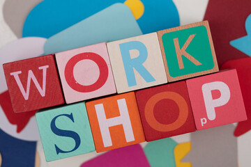 word workshop seminar -  wood cubes