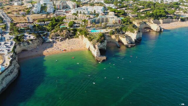 Aerial drone view of Praia Nova and Nossa, Algarve, Portugal