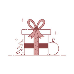 Christmas composition with gift box and decorations, Christmas card design.