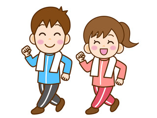 ウォーキングする男女＿ベクター2