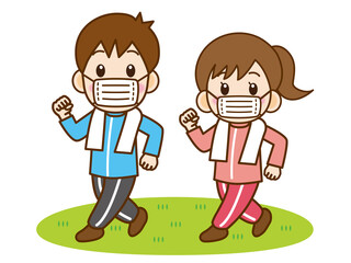 ウォーキングする男女＿ベクター4