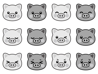 豚の顔のアイコンイラスト素材＿ベクター5