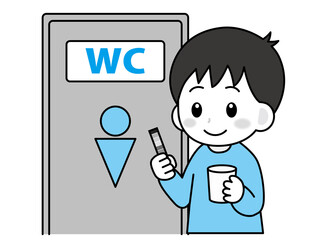 尿検査をする男の子のイラスト＿ベクター
