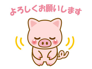 お辞儀するブタのイラスト素材＿ベクター2