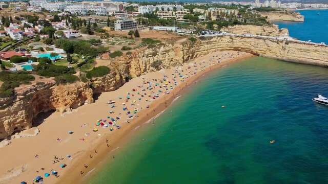 Aerial drone view of Praia Nova and Nossa, Algarve, Portugal