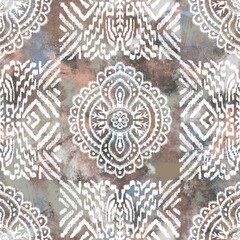 Seamless neutral and white grungy classic abstract surface pattern design for print. High quality illustration. Monochrome earth colored design with white pattern design overlay. Repeat graphic swatch