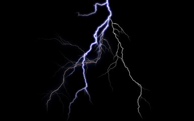 Fototapeta Massive lightning bolt with branches isolated on black background. obraz