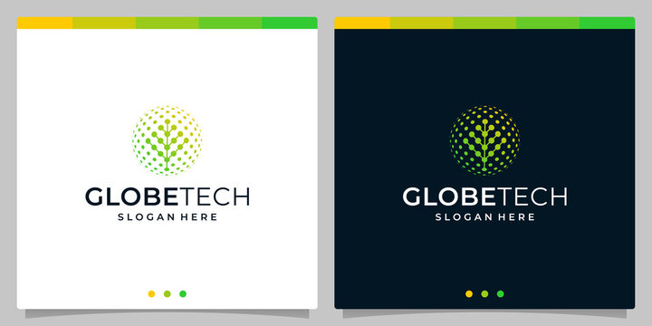 Tree logo design template with globe tech style and gradient color logo graphic design vector illustration. Symbol, icon, creative.