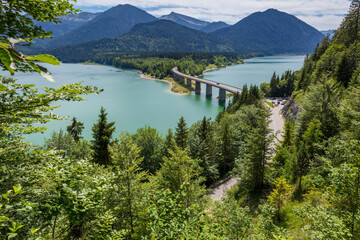 Fototapeta na wymiar Lake Sylvenstein Dam Panoramic View