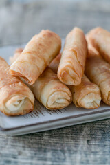 fried spring rolls made by phyllo dough on the table