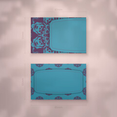 Business card in turquoise with vintage purple pattern for your brand.