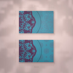 Business card in turquoise with vintage purple pattern for your personality.