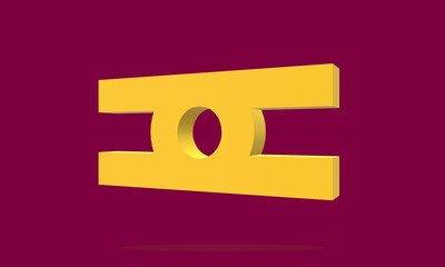 MATHEMATICAL RELATIONAL OPERATORS. Ring In Equal To, Sign. Poster. In mathematics, based on equality. Creative 3D illustration. Yellow typeface on strong lilac background. Burgundy hue fund.