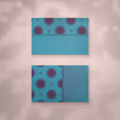 Business card template in turquoise color with abstract purple pattern for your brand.