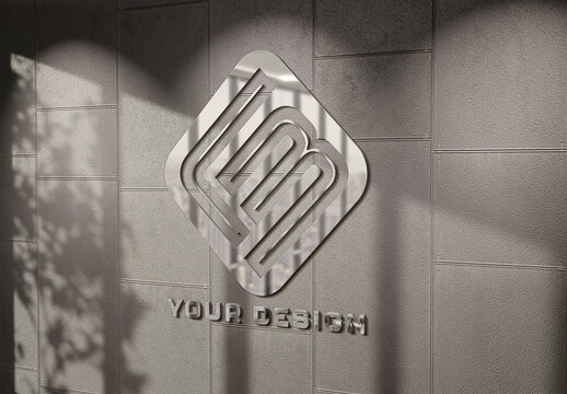 Logo Mockup with 3D Glossy Effect on Sunlit Wall