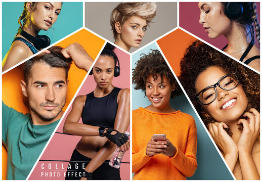 Photo Collage Hexagon Frame Effect Mockup