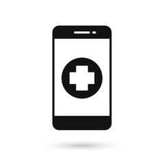 Mobile phone flat design icon with first aid kit symbol