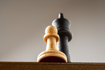 White pawn and black king on a chessboard