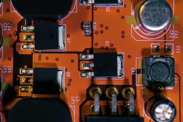 Large elements of a video card for a modern new generation microchip based on nanometer technology, transistor and processor electronic equipment. IT technologies in programming