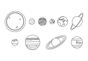 Vector illustration set of line hand drawn solar system planets. Isolated on white background © Olga Miraniuk