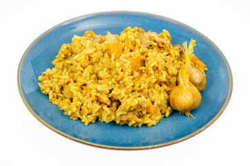 Pilaf with chicken fillet. Diet menu. Studio Photo.