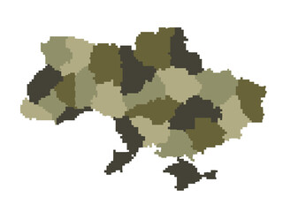 Map of Ukraine in pixel art with colors camo Ukrainian army uniform