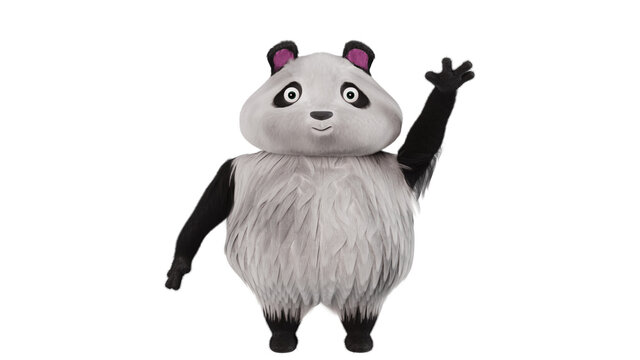 Cartoon 3D panda. Funny fat panda with realistic fluffy fur. Panda bear isolated on a white background. 3D render.