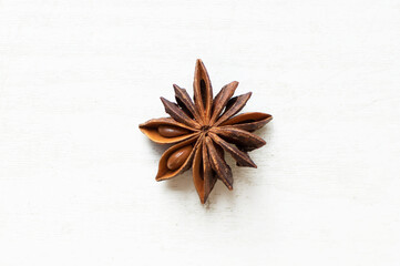 star anise on a white background .isolated. kind of sveru. flat lay. space for inspirational text.
