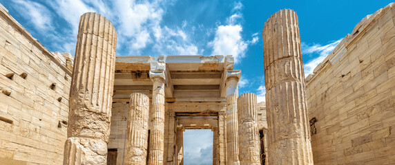 Propylaea, ancient entrance to Acropolis, Athens, Greece, Europe - obrazy, fototapety, plakaty