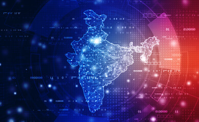 Fototapeta na wymiar Digital India technology, India Map on technology abstract background, Technology abstract background