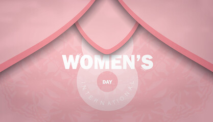 Greeting Brochure template 8 march international womens day pink color with luxury ornament