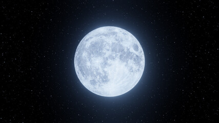 Representation of the full moon on a background of stars. Digital illustration