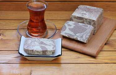 National popular Turkish sweet tahini halva with cocoa