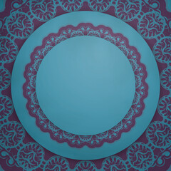 Greeting card in turquoise color with Indian purple pattern is ready for printing.