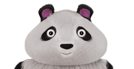 Portrait of a Cartoon 3D panda. Funny fat panda with realistic fluffy fur. Panda bear isolated on a white background. 3D render. © Om.Nom.Nom