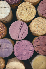 A variety of wine corks seen from above.