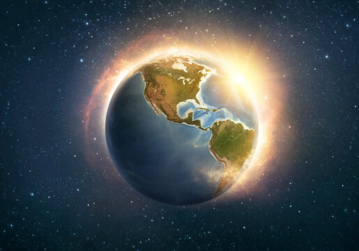 Global warming, climate change, worldwide disaster on Planet Earth, North and South America. 3D illustration - Elements of this image furnished by NASA.