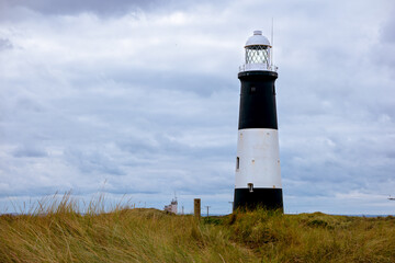 Landscape on Spurn tidal island showing Spurn Point Lighthouse