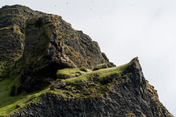 Landscape of giant cave at Reynisfjara Black sand Beach Vik South Iceland