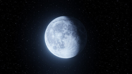 Fototapeta na wymiar Representation of the moon starting the waning phase on a background of stars. Digital illustration