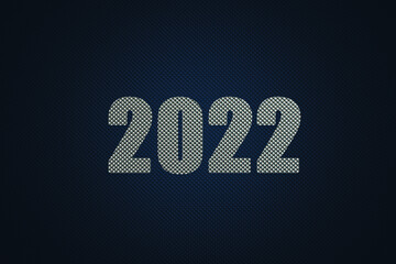 Silver metallic Inscription 2022 on a deep blue molded embossed metal industrial background, colored, backdrop, year, date, background