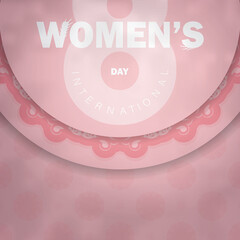 Greeting flyer template 8 march international womens day pink color with winter pattern