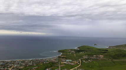 Aerial, Road, Mountain range, Ocean, Storm, Islands, Russia, Bay, Zarubino, Coast