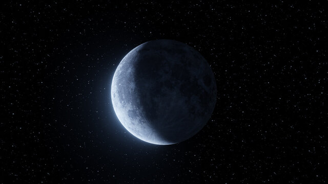 Representation of the moon in last quarter phase on a background of stars. Digital illustration