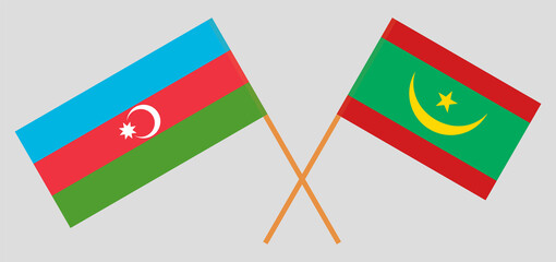 Crossed flags of Azerbaijan and Mauritania. Official colors. Correct proportion