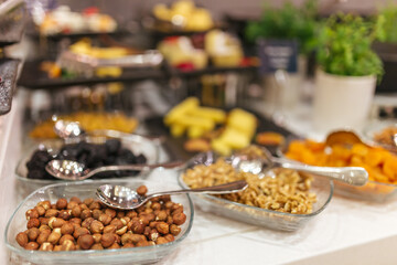 nuts and various dishes in the restaurant